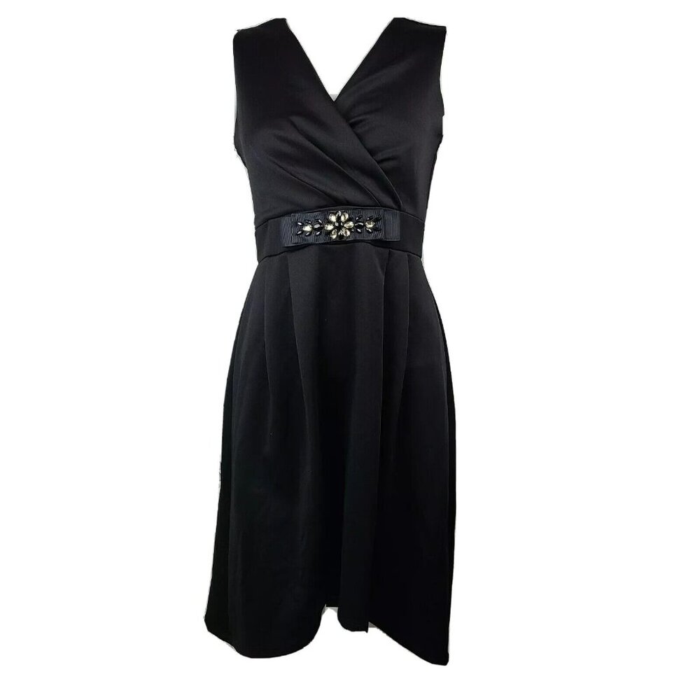 Enfocus Studio Dress Womens Size 6 Black Sleeveless Beaded Front Cocktail Party